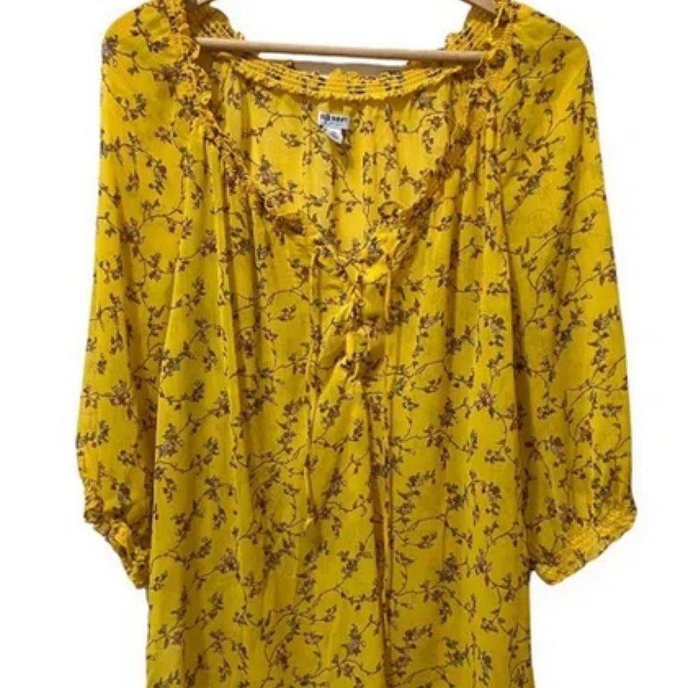 Old Navy Floral Yellow Chiffon Top XL